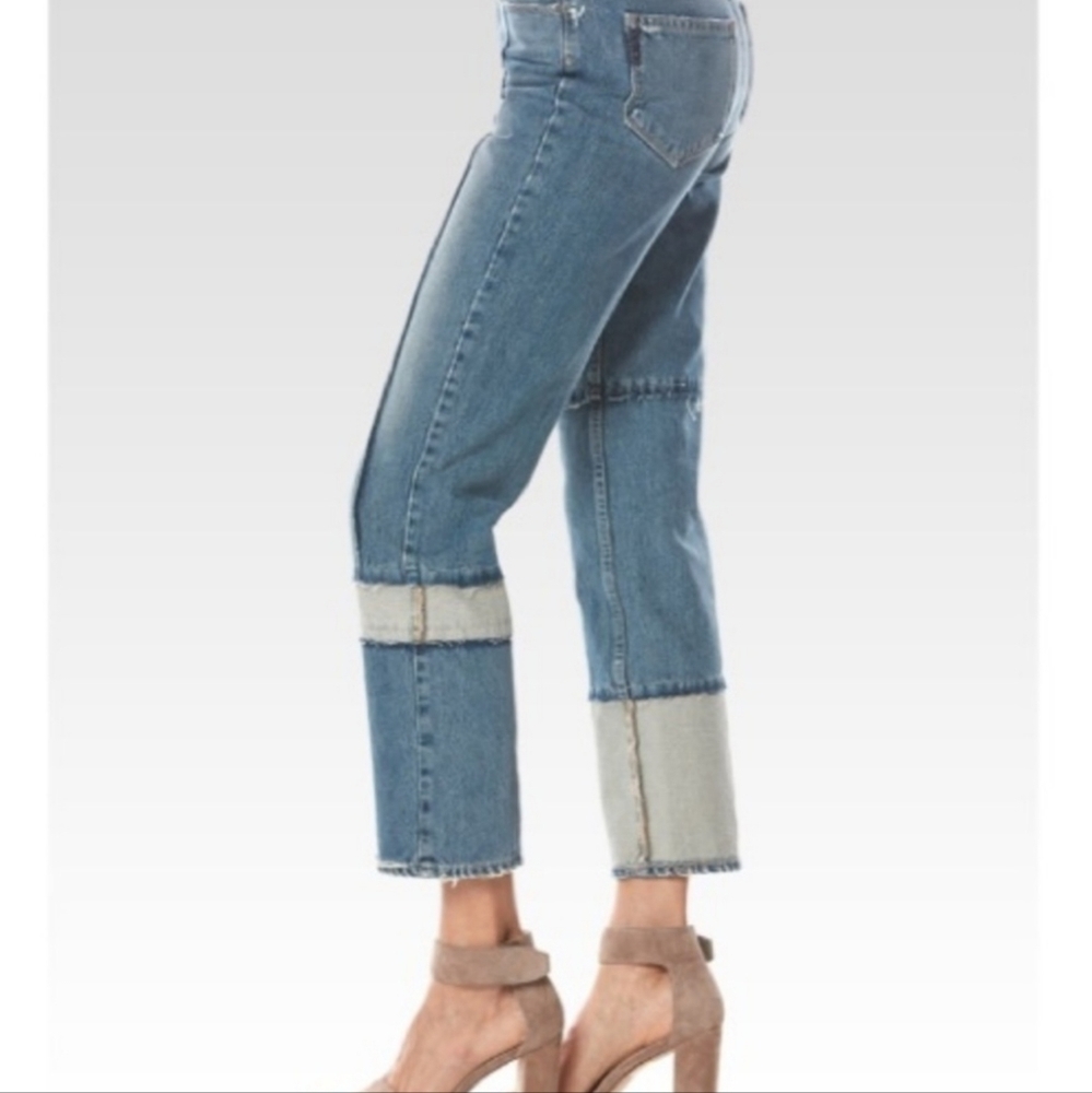 PAIGE Two-Tone Light and Medium Blue Cropped Ankle Jeans